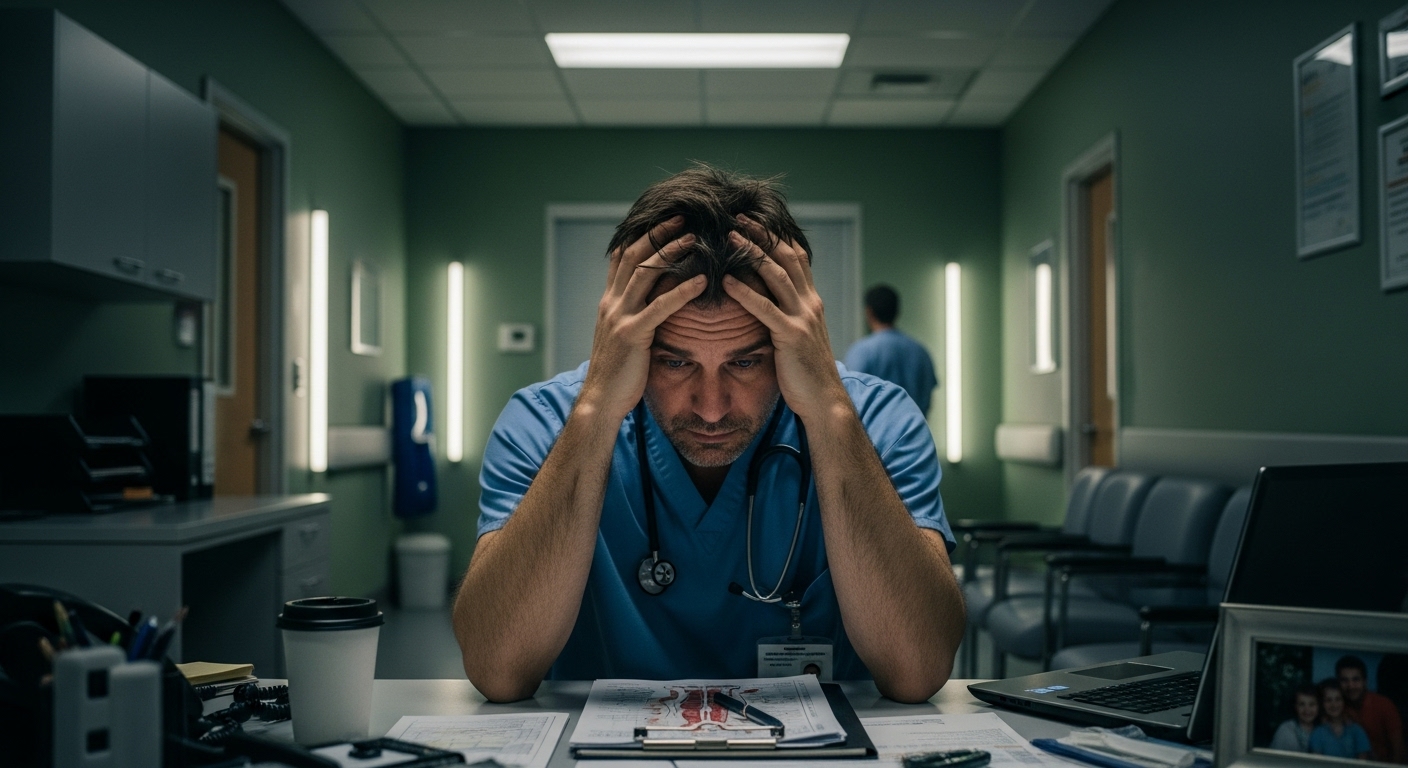 Médico preocupado com processos